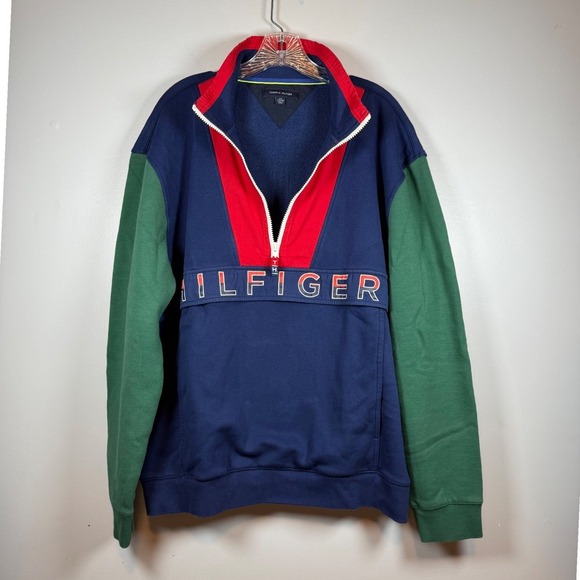 Vintage Tommy Hilfiger Anorak Pullover Sweatshirt, Kangaroo Pocket, Size XXL - Picture 1 of 9